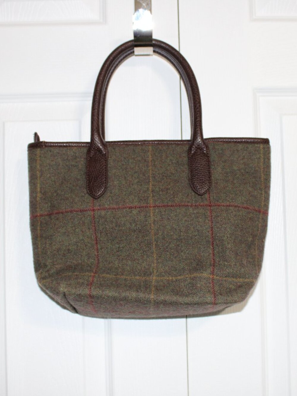 Joules Carey Tweed Grab Bag Dark Green Grid Check Wool Blend Purse - Picture 4 of 12